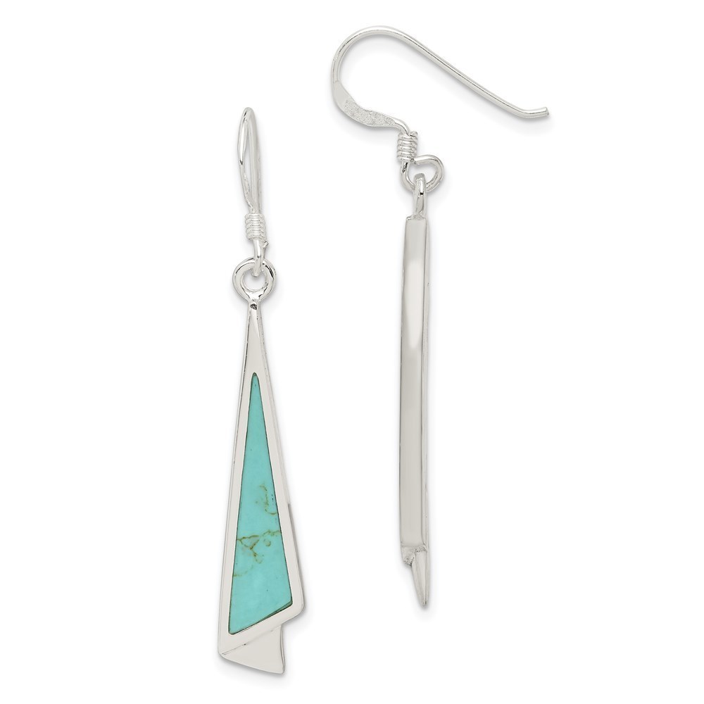 925 Sterling Silver Polished Fancy Triangle Turquoise Dangle Earrings